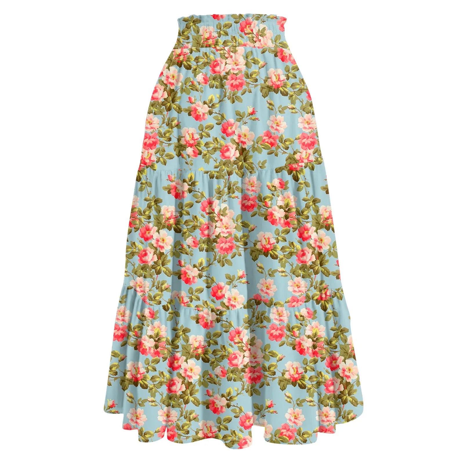 Women'S Boho Vintage Floral Print Maxi Skirt Elastic High Waist Pleated Flowy A Line Long Skirts Toddler Fall Falda Short