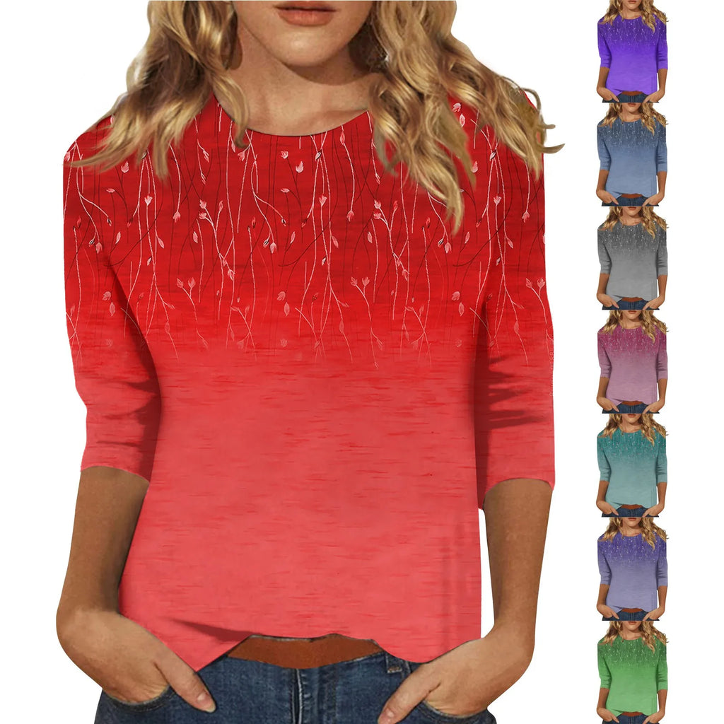 Blouse for Ladies Women’s Fashion Everyday Casual O-neck Three Quarter Sleeve Printed T-shirt Top Summer blusa mujer moda 2024