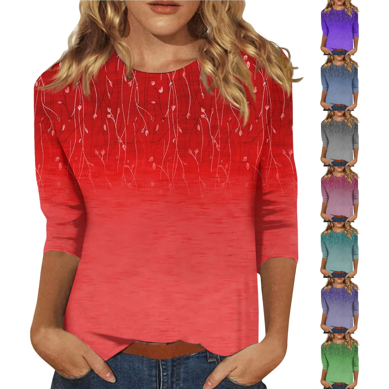 Blouse for Ladies Women’s Fashion Everyday Casual O-neck Three Quarter Sleeve Printed T-shirt Top Summer blusa mujer moda 2024