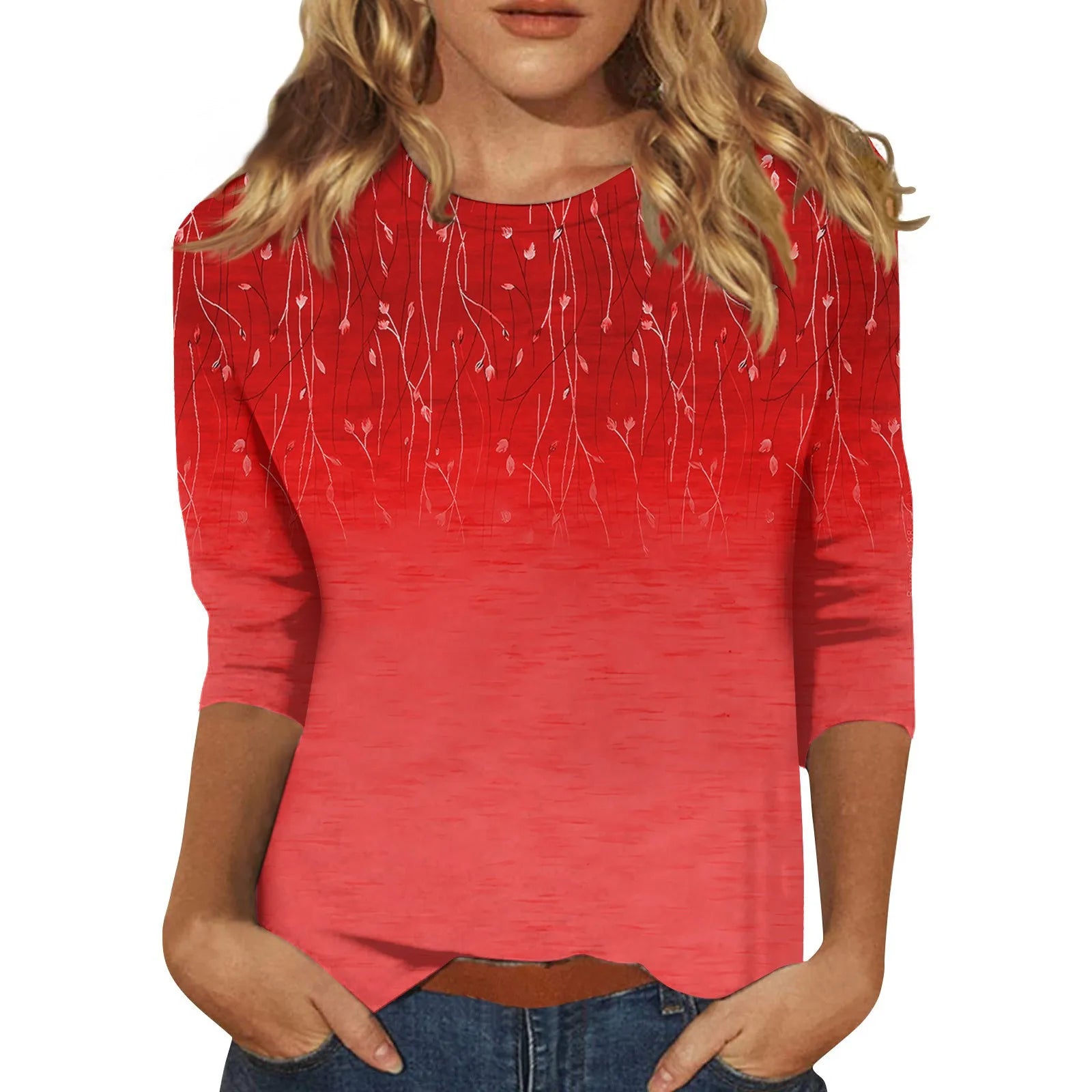 Blouse for Ladies Women’s Fashion Everyday Casual O-neck Three Quarter Sleeve Printed T-shirt Top Summer blusa mujer moda 2024