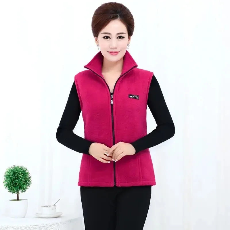 Spring Autumn Women Vest Jacket Middle-Aged Casual Solid Sleeveless Gilet Femme Pocket Short Waistcoat