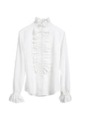 US Women Solid Lady Shirt Frilly Ruffle shirt Tops Flounce Casual Blouse Clothes Shirts