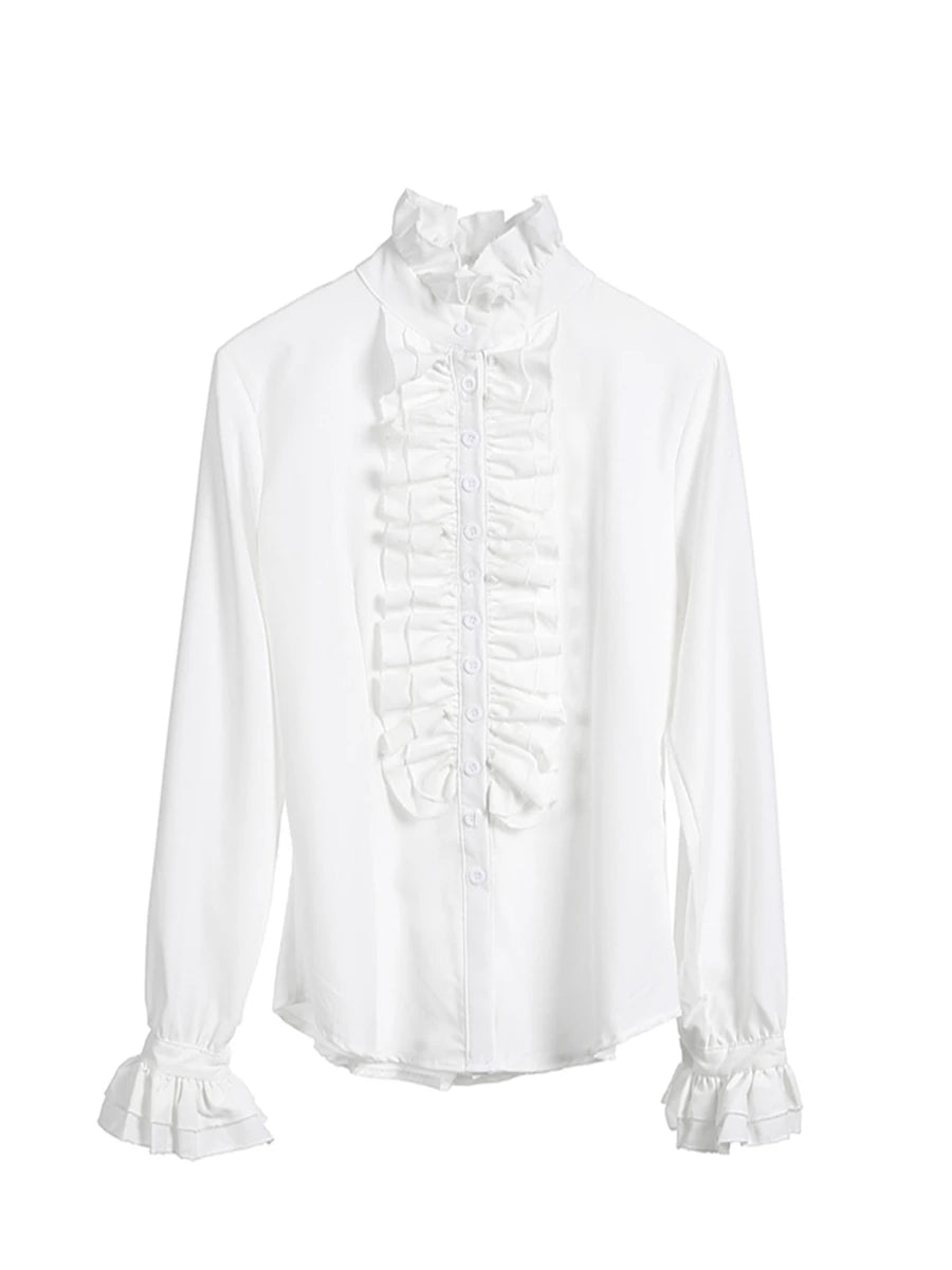 US Women Solid Lady Shirt Frilly Ruffle shirt Tops Flounce Casual Blouse Clothes Shirts