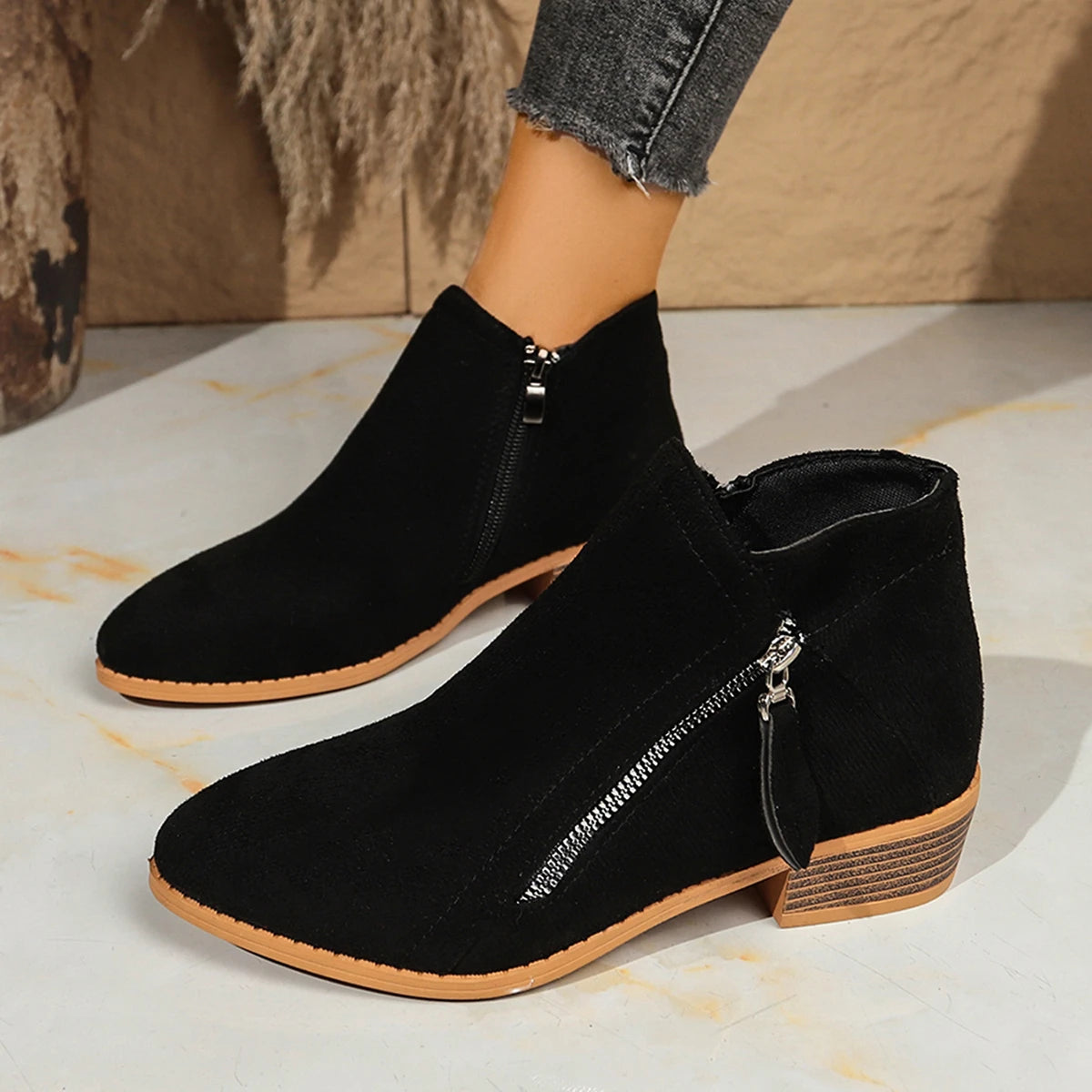 Women Boots Autumn/winter Side Ankle Boots Female Low Heel Low Tube Student College Style Women Shoes Comfortable Outdoor Shoes
