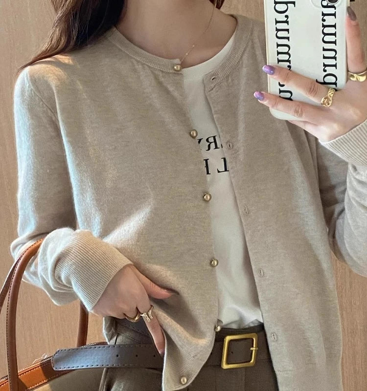 Knitted Women Cardigans New Long Sleeve O-Neck Black Knit Cardigan Women Tops Knitwears Sueters De Mujer Q1054