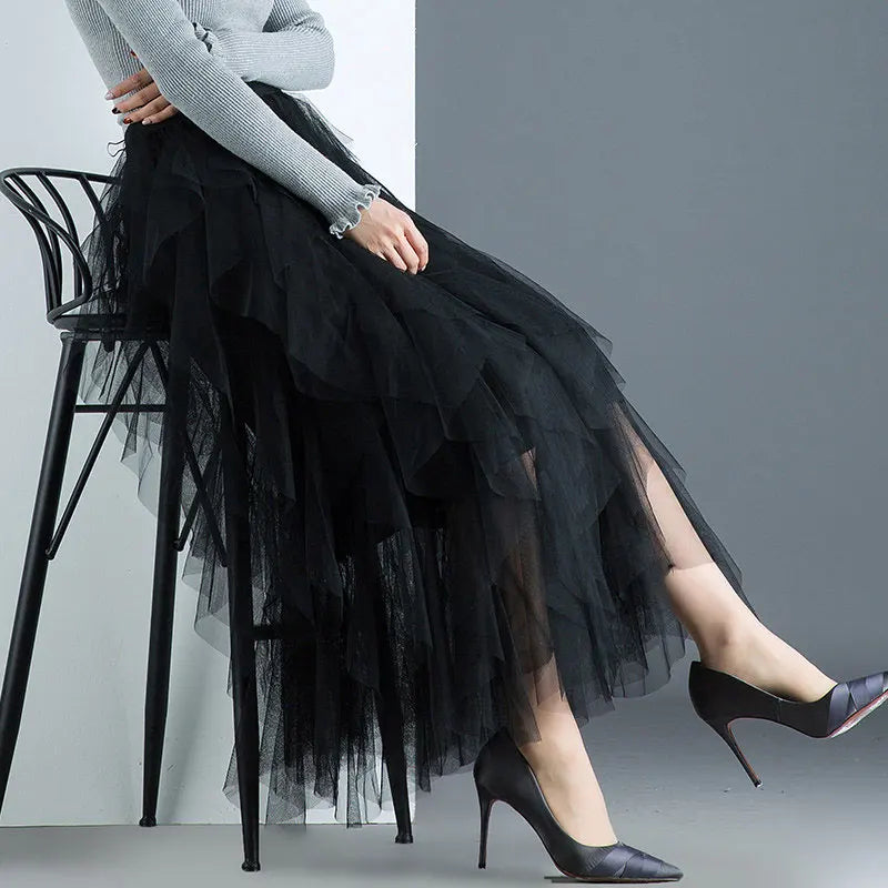 Long Mesh Skirt For Women 2025 Summer Tulle Skirt Women High Waist Maxi Skirt Spring Elastic Waist Adult Tutu Skirts Jupe Longue