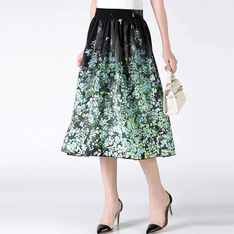 Women's Plus Size Half Skirt 2024 Summer New Bohemian Style Printed Pleated Skirt Fashionable Spring Women's Clothing