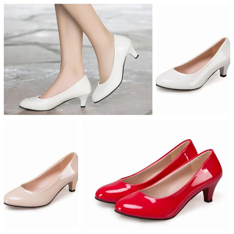 Women's Low Heeled Shoes with Pointed Toes and Shallow Mouth Seasonal Single Shoes Fashionable Thick Heeled Ladies Work Shoes