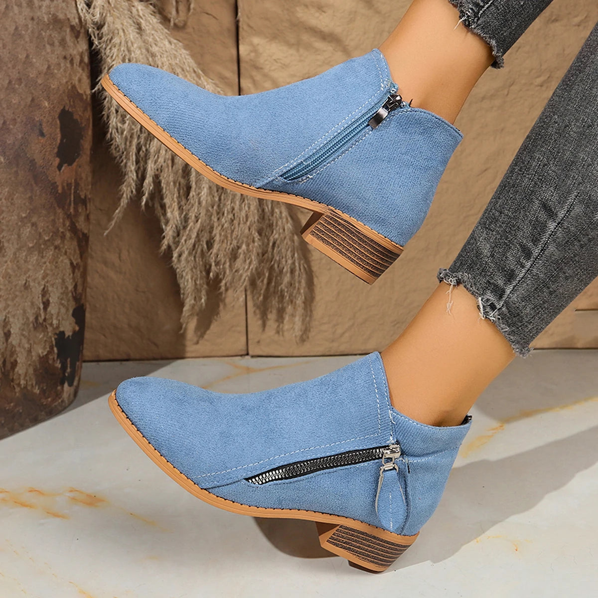 Women Boots Autumn/winter Side Ankle Boots Female Low Heel Low Tube Student College Style Women Shoes Comfortable Outdoor Shoes