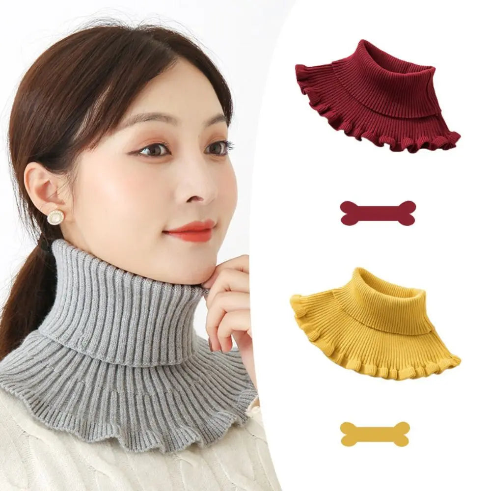 Fashion Warm Knitted Fake Collar Windproof With Wooden Ears Neck Warmer Winter Detachable Turtleneck Men Women