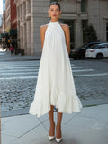 Women's Sleeveless Halter Neck Long Dress Flowy High Neck A-Line Gown for Formal Party Evening Occasion Wear