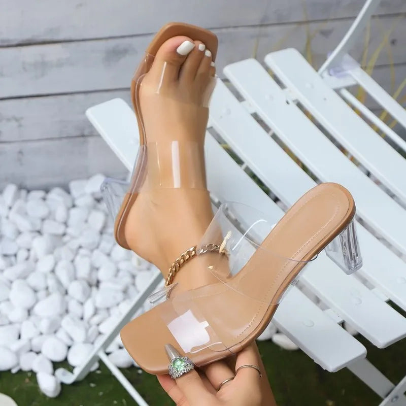 2026 New Transparent High Heel Sandals Summer Medium  Thick Heel Sandals Women's Super Immortal Crystal Heel