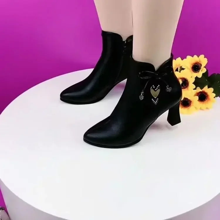 High-heel Female Spring Autumn Single Boots Women Zip Waterproof Boots Black White 35-40
