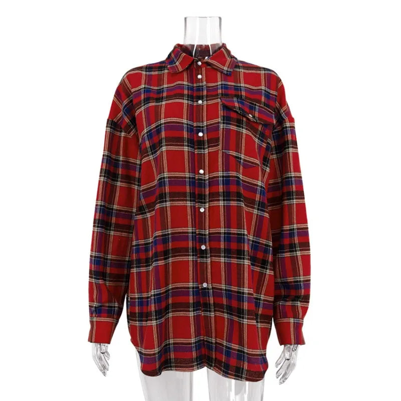 Plaid Shirts for Women Casual Button Down Flannel Shirt Plus Size Roll Up Long Sleeve Checkered Blouse Tops