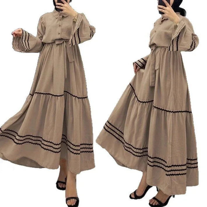 Modest Turndown Collar Abaya Dress