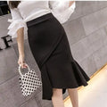 Womens Black Asymmetric Ruffle Mermaid Skirt High Waist Bodycon Pencil Skirt
