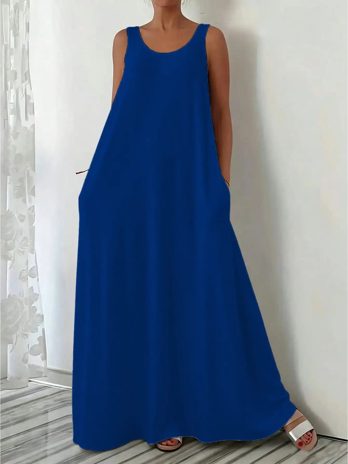 European and American new style casual fashion sleeveless loose pure color dress for women