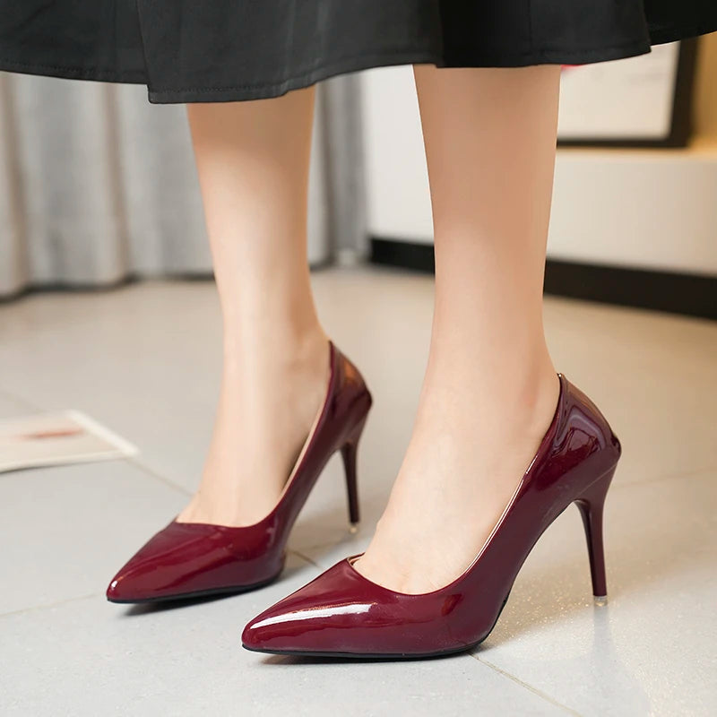 High Heels Pumps for Women Patent Leather Pointed Toe Fashion Daily 7.5cm Heels Shoes Large Size 35-42 Ladies Brand Pumps