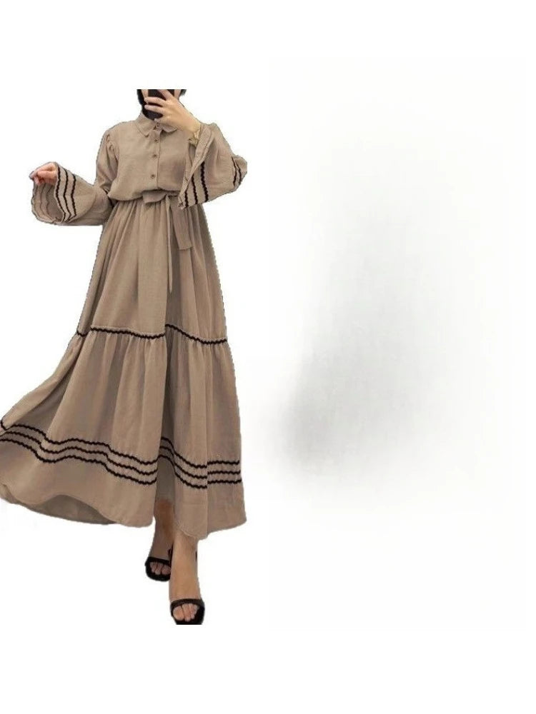 Modest Turndown Collar Abaya Dress