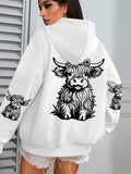 Cute Hair Cow Cartoon Printing Hoodies Womens Fleece Autumn Streetwear Comfortable Casual Hoodie Y2K Pocket All-Match Hoody