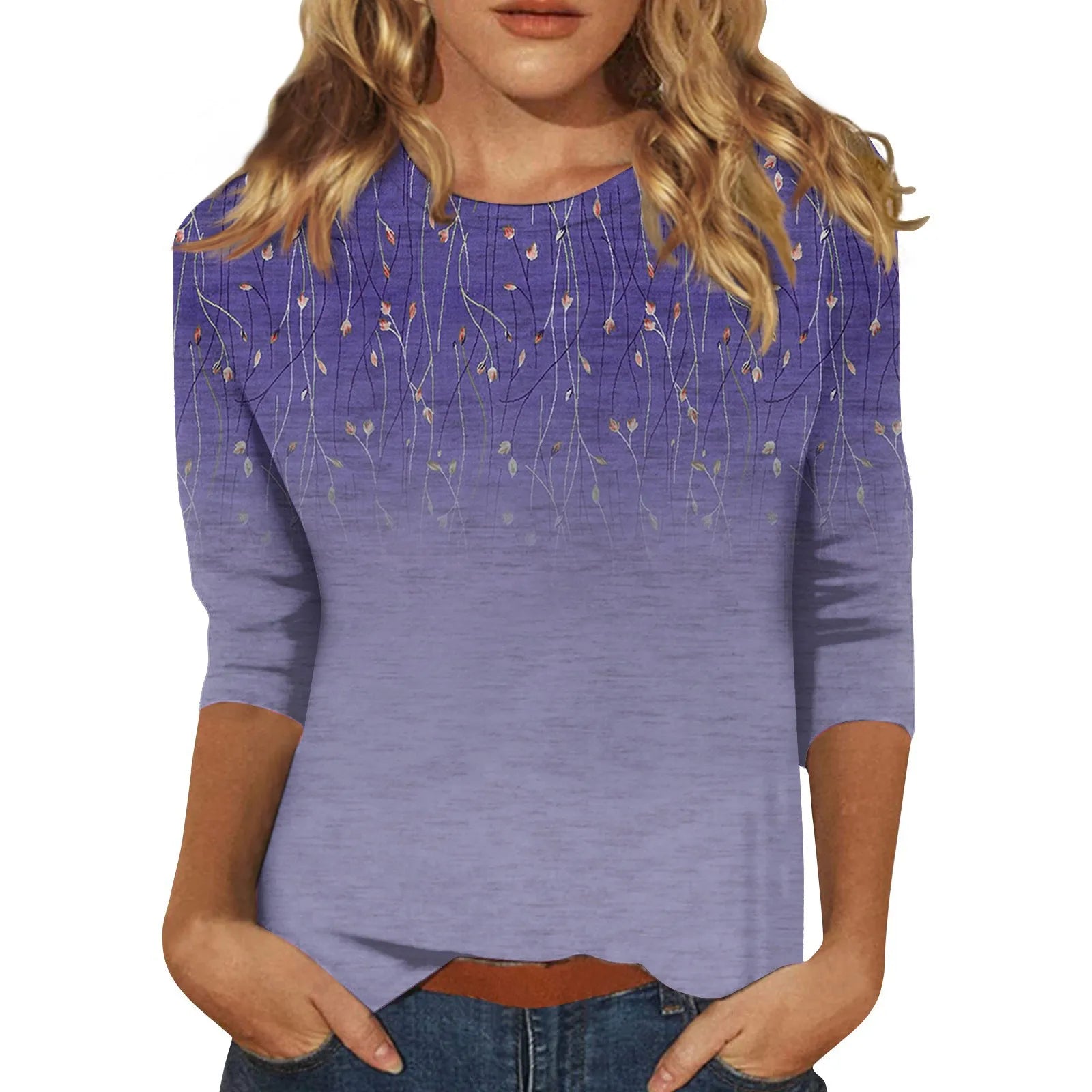 Blouse for Ladies Women’s Fashion Everyday Casual O-neck Three Quarter Sleeve Printed T-shirt Top Summer blusa mujer moda 2024