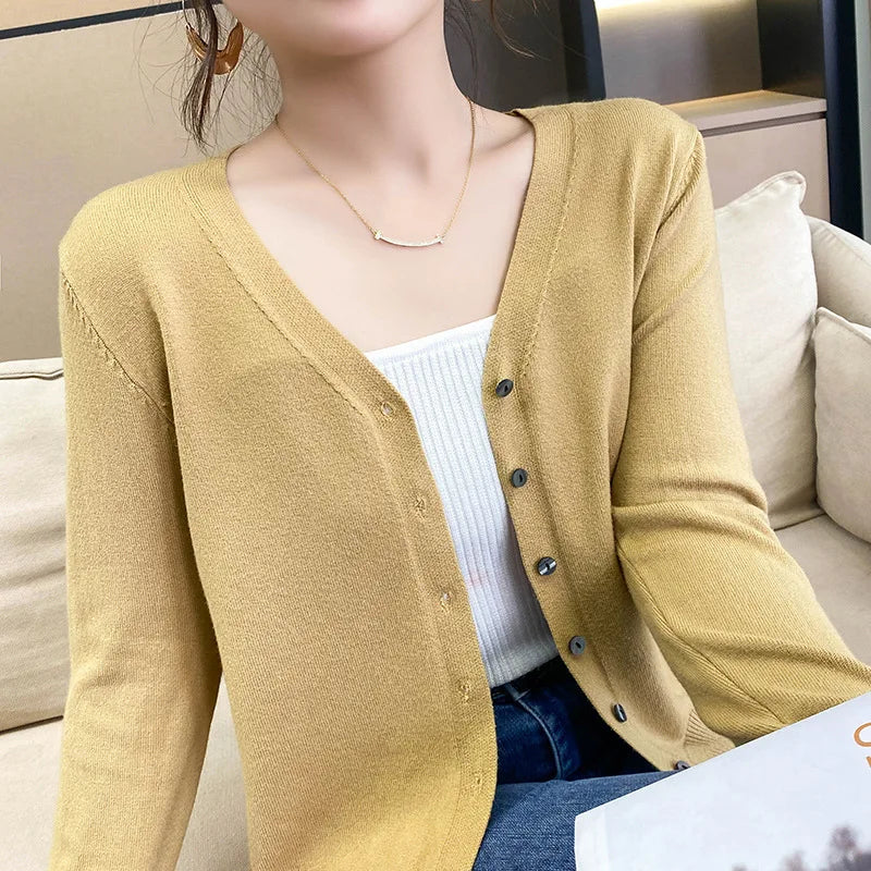 Spring Autumn Women Cardigans Loose Solid Single Breasted V-neck Pink Red Fashion Cardigan Jumpers Knitwear 2025