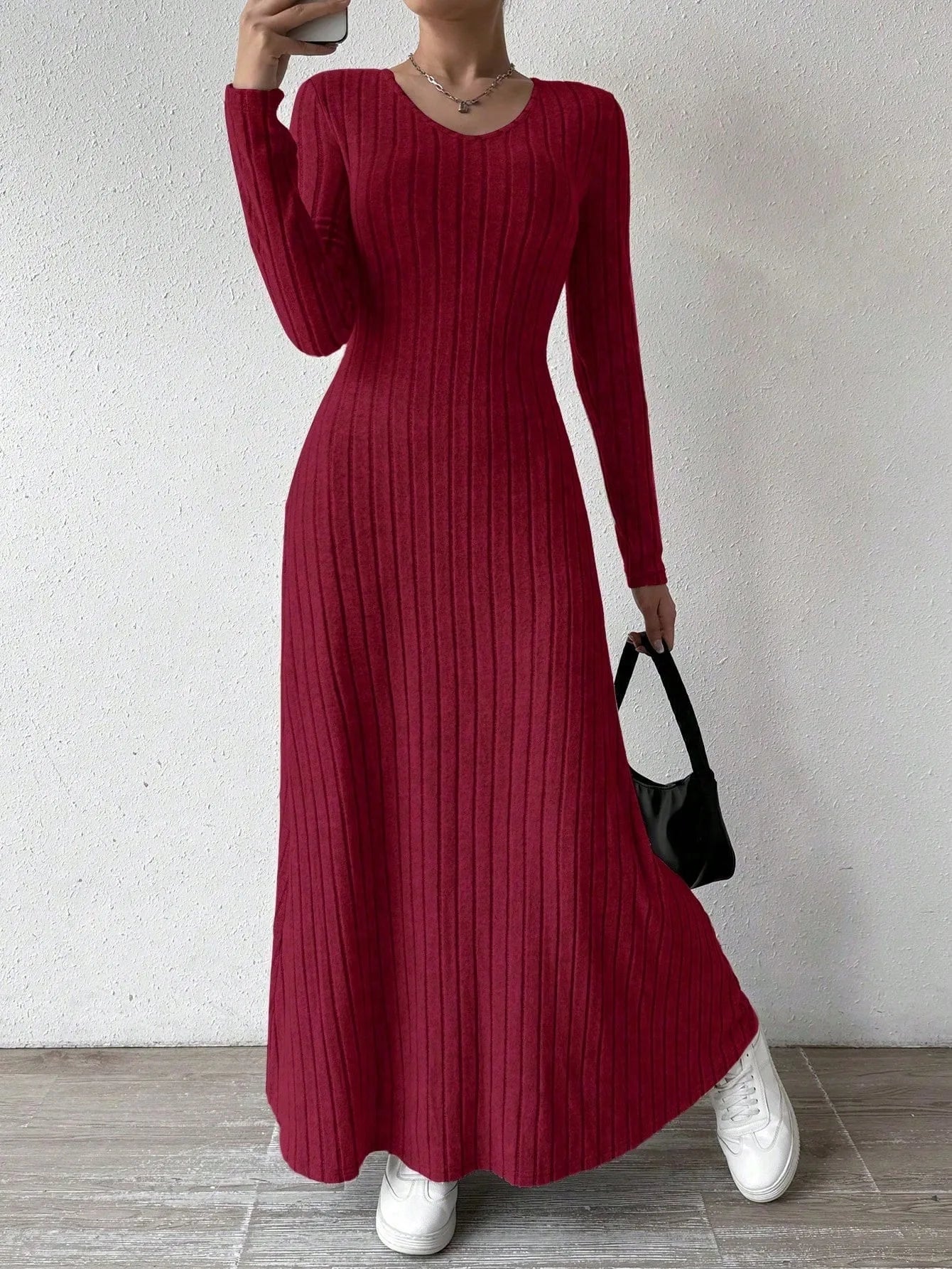 Knitted Maxi Dress Women Elegant Party Autumn Winter O Neck Long Sleeves Sexy Slim Long Dresses Casual Holiday Street Dress Robe