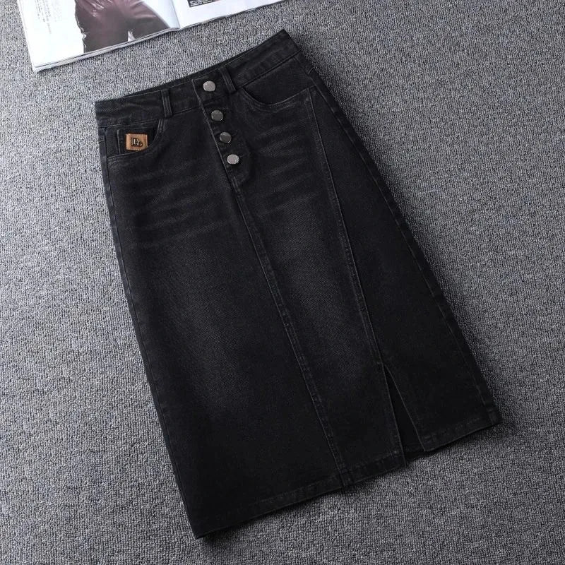Denim Skirt Women's 2025 Spring/Summer New Slim High Waist Split One Step A-line Wrap Hip Skirts Female Casual Clothing
