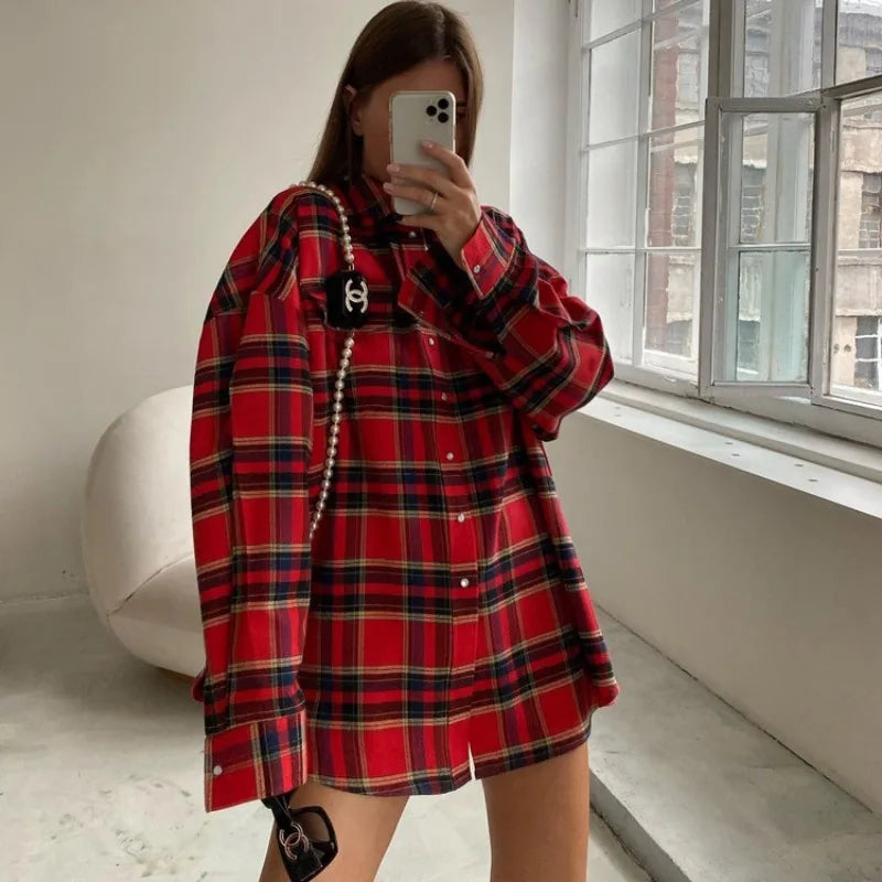 Plaid Shirts for Women Casual Button Down Flannel Shirt Plus Size Roll Up Long Sleeve Checkered Blouse Tops