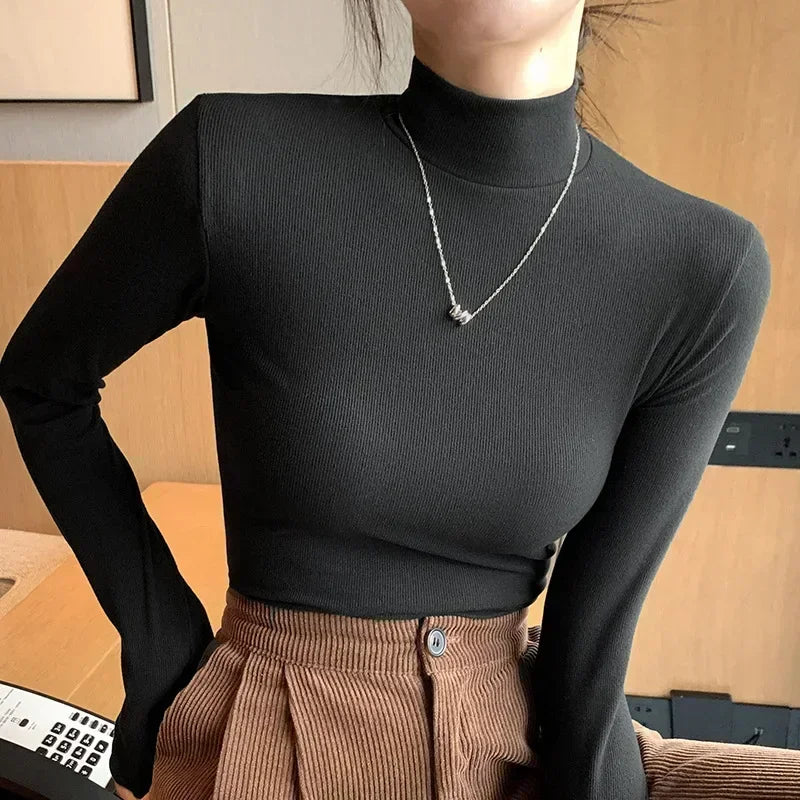 Women Turtleneck Pullover Autumn Women Slim Long Sleeve shirt Tops Female Winter