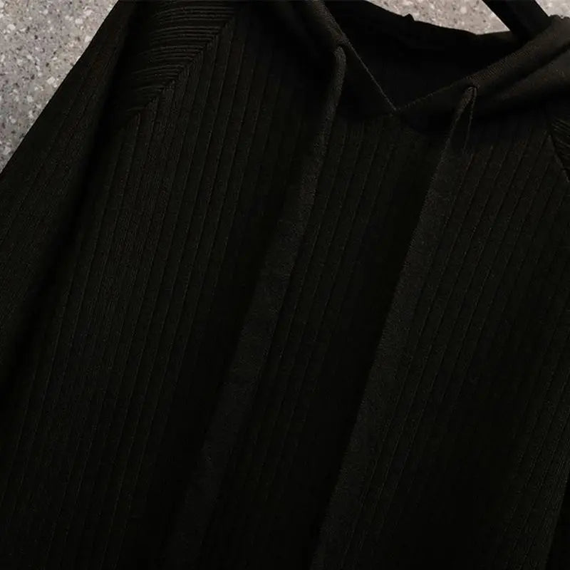 Plus Size 5XL 150KG Casual Women Knitted Maxi Dress Spring Elegant Ribbed Long Sleeve Dress Ladies Hooded Dress