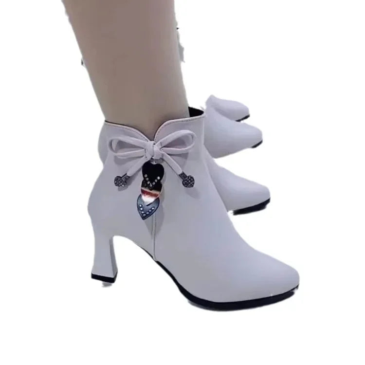 High-heel Female Spring Autumn Single Boots Women Zip Waterproof Boots Black White 35-40