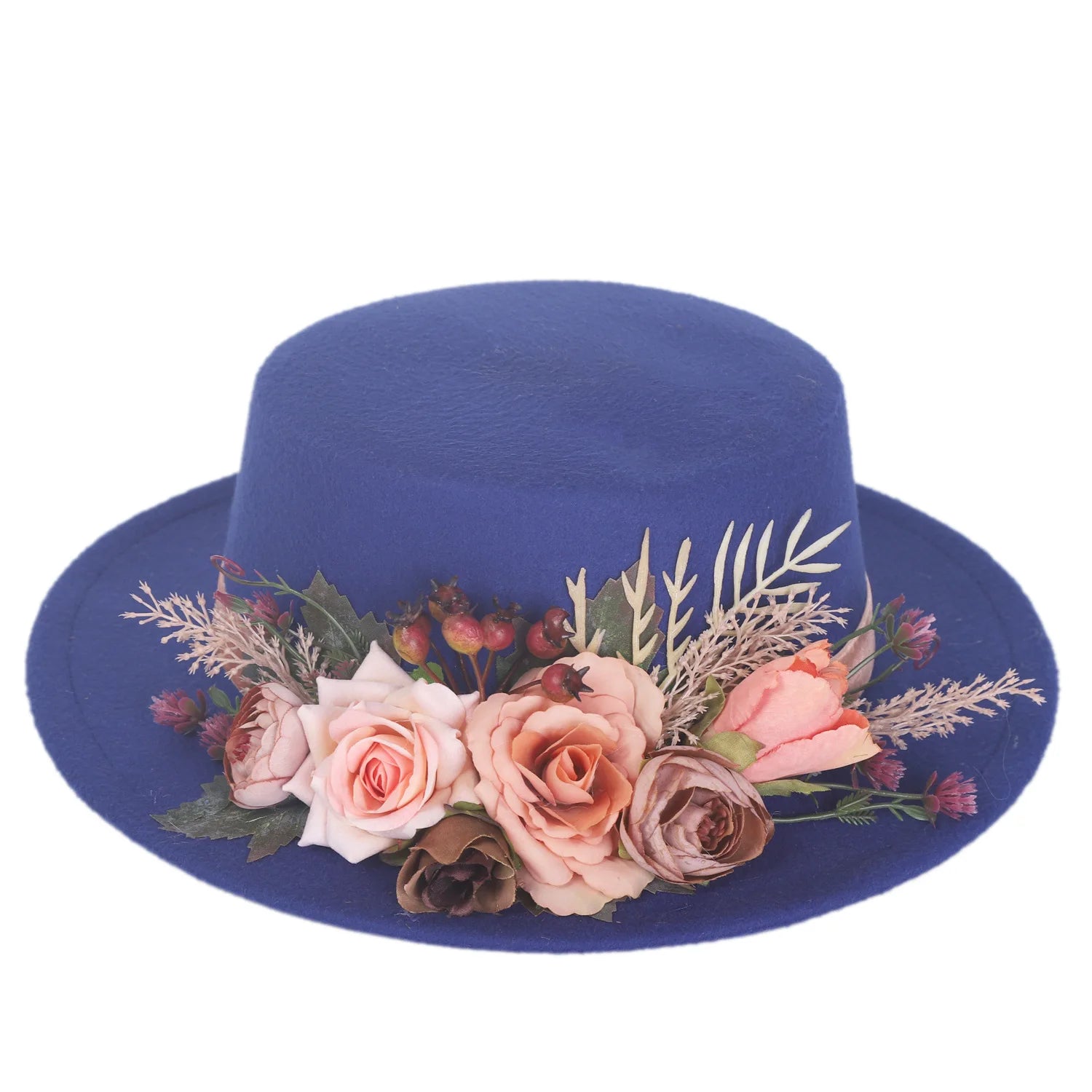 Fedora Hats Women's Flower flat cap Fashion Autumn Winter Warm Flat Top Basin Hats British Vintage Top Hats