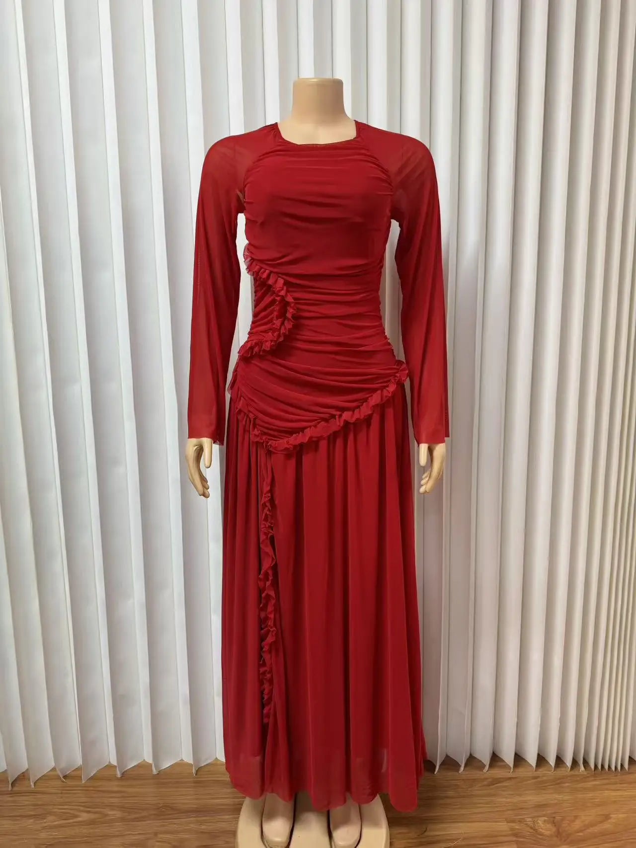 Plus Size Long-sleeved Elegant Dress, European and American Women's Clothing Round Neck Slim-fit Long Dress