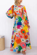 Boho Floral Lace-Up A-Line Maxi Dress