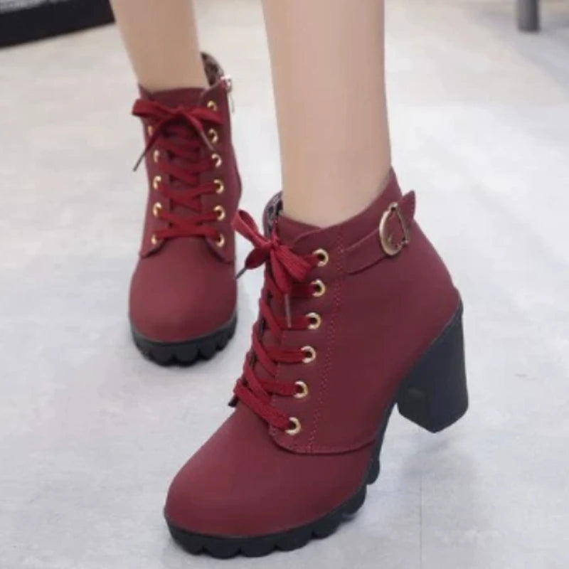 New Spring Winter Fashionable versatile Women Boots Lace-up Fashionable versatile Ladies Shoes comfortable High Heels Boots