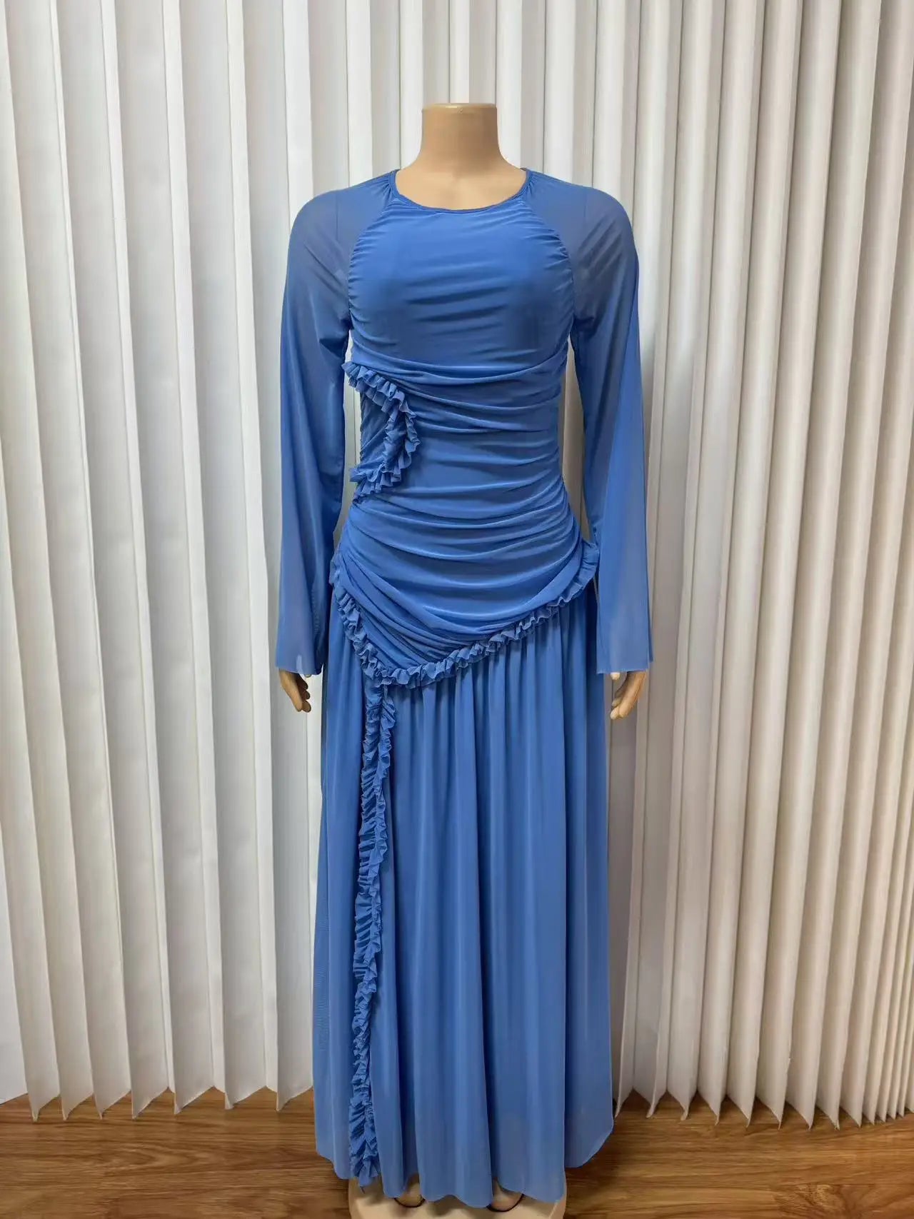 Plus Size Long-sleeved Elegant Dress, European and American Women's Clothing Round Neck Slim-fit Long Dress