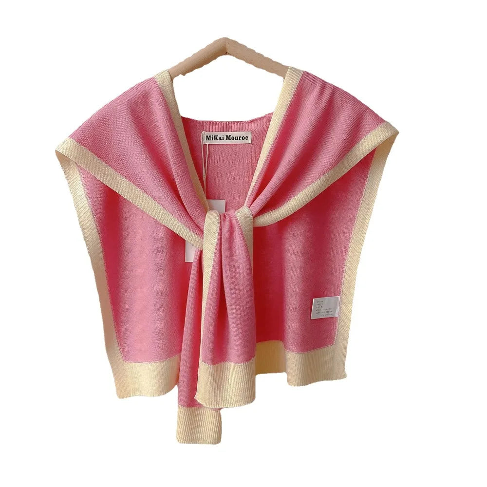 Knitted Shawl Fake Collar Women Detachable Collars Tie White Neckline Big Lapel False Collar Shoulder Wrap Clothing Accessories