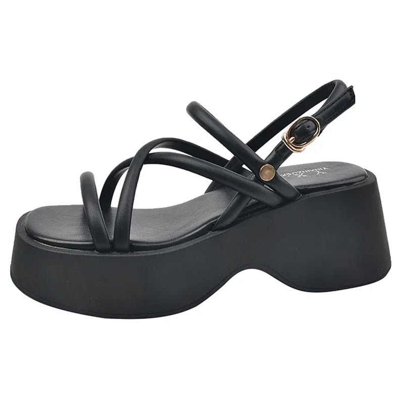Cross Strap Platform Sandals for Women Summer 2023 Thick Bottom Gladiator Shoes Woman Casual Non-Slip Wedge Sandalias Mujer