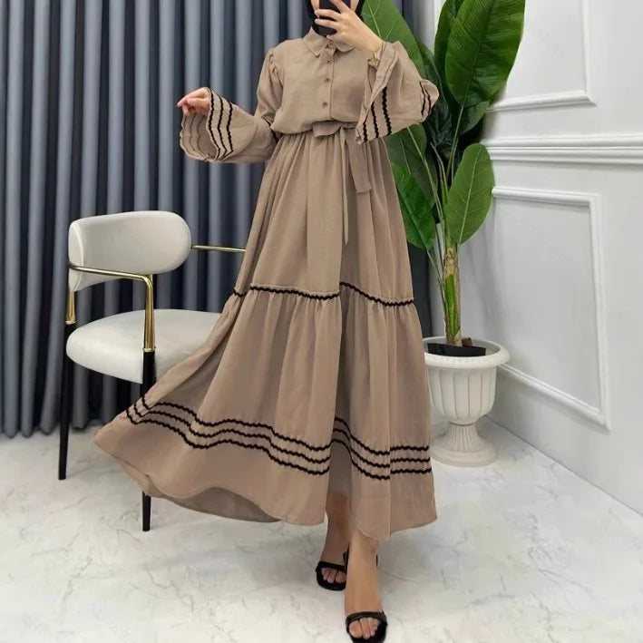 Modest Turndown Collar Abaya Dress