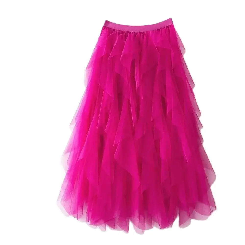 2025 New Fashion Tutu Tulle Skirt Women Long Maxi Skirt Spring Summer Korean Black Pink High Waist Pleated Skirt Female One Size