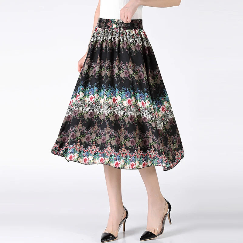 Women's Plus Size Half Skirt 2024 Summer New Bohemian Style Printed Pleated Skirt Fashionable Spring Women's Clothing