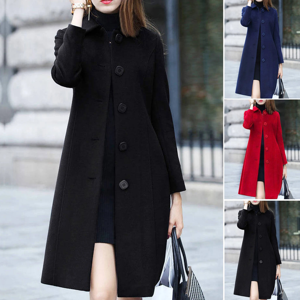 Fabulous Wool Coat Long Sleeves Women Coat Elegant Plus Size Thermal Lady Jacket Buttons