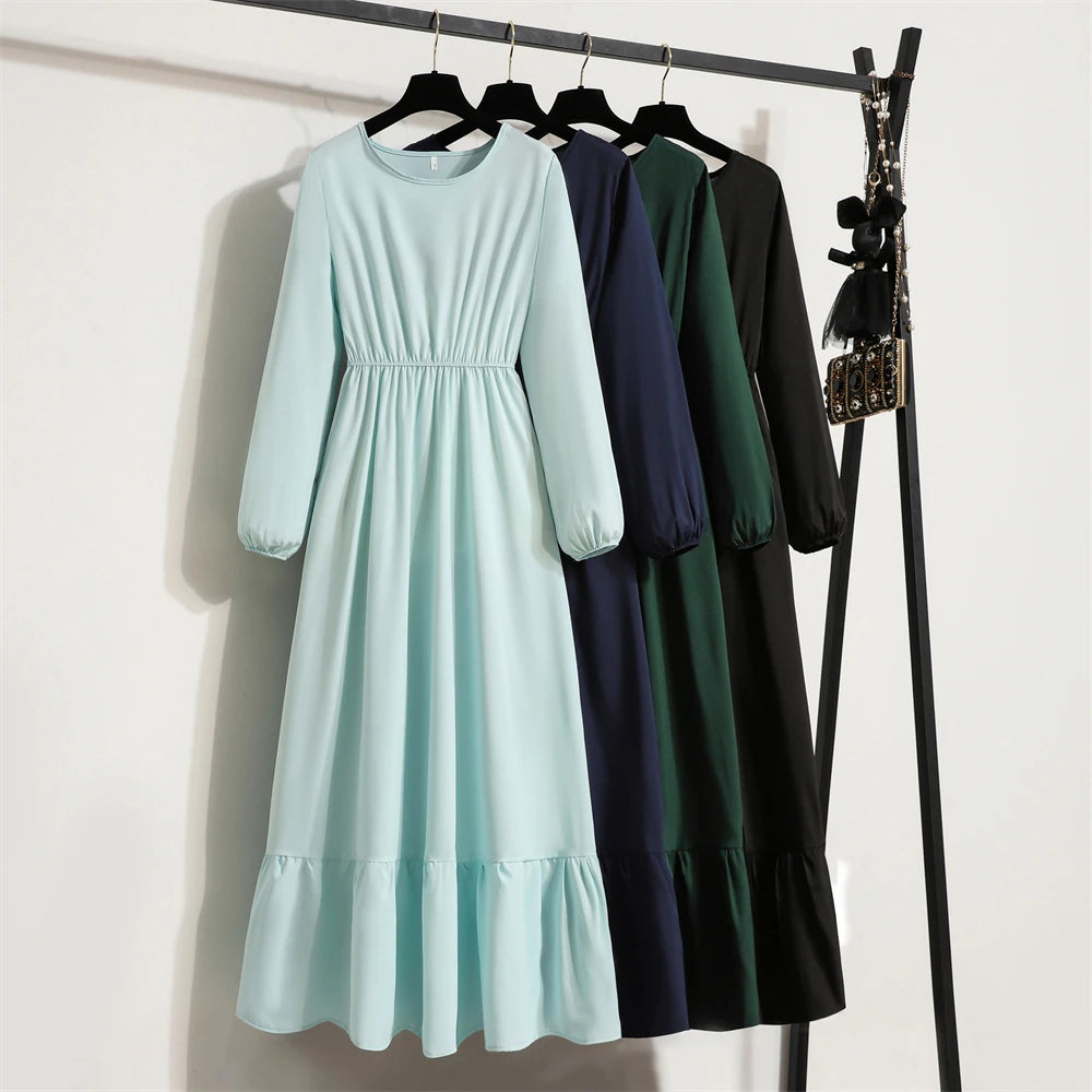Solid Chiffon Full Sleeve Loose Maxi Dress