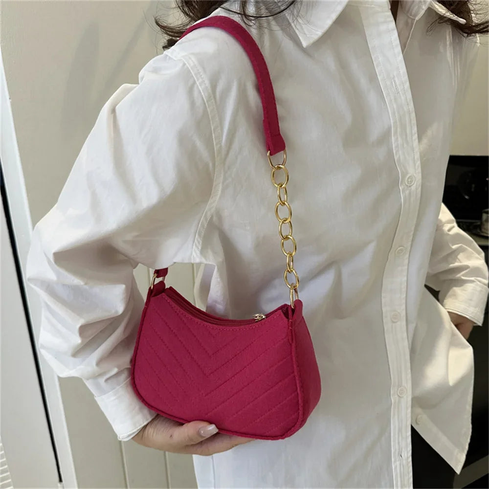 Women's Mini Felt Shoulder Bag - Ergonomic Underarm Saddlebag Purse Shoulder Pouch Simple Light Weigh Underarm Bag