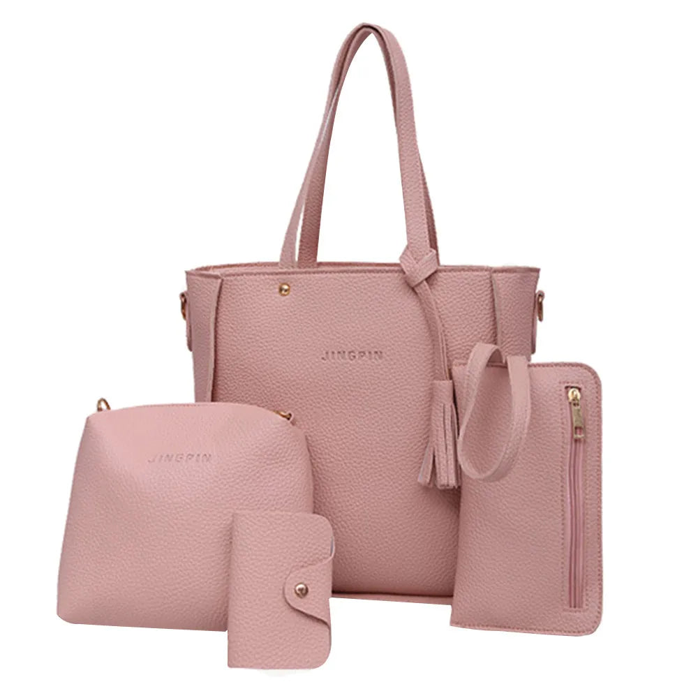 4pcs Tote Bags Purse Set For Women Durable Pu Leather Shoulder Bags With Zipper For Daily Casual Wear Activities Fashion Tote