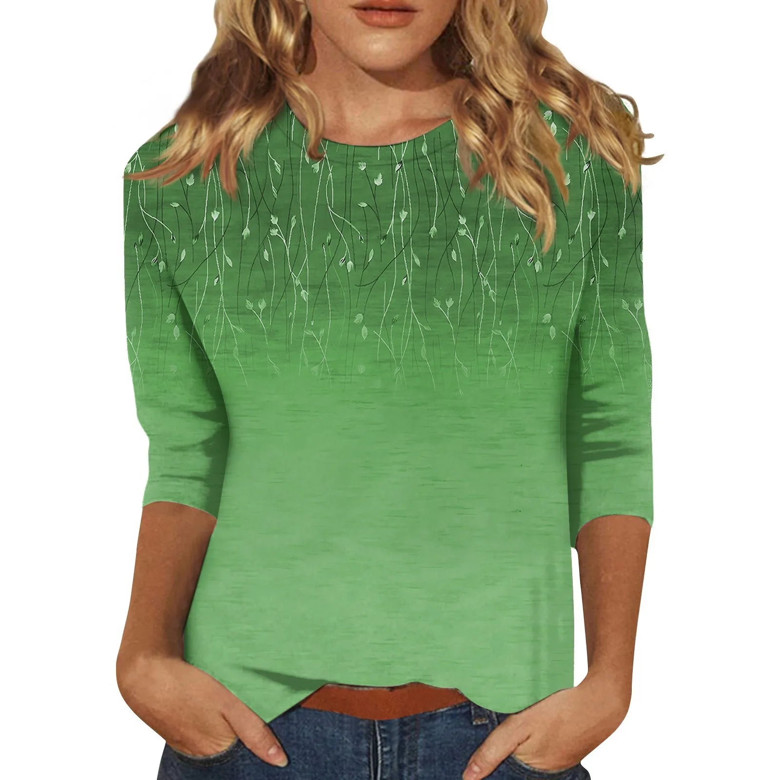 Blouse for Ladies Women’s Fashion Everyday Casual O-neck Three Quarter Sleeve Printed T-shirt Top Summer blusa mujer moda 2024