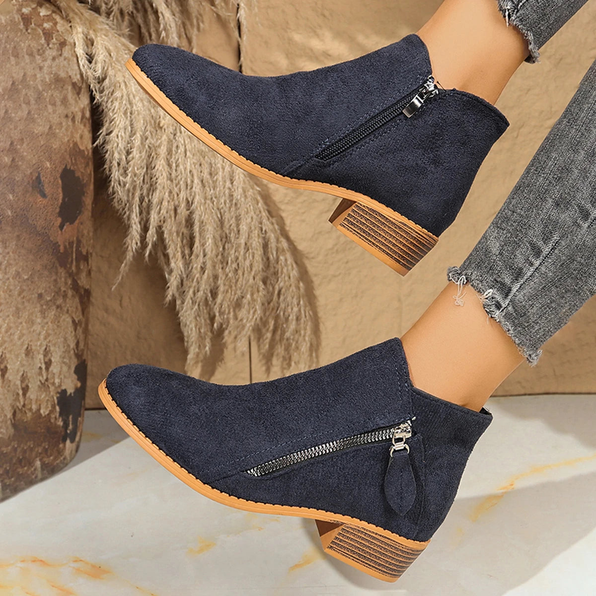 Women Boots Autumn/winter Side Ankle Boots Female Low Heel Low Tube Student College Style Women Shoes Comfortable Outdoor Shoes