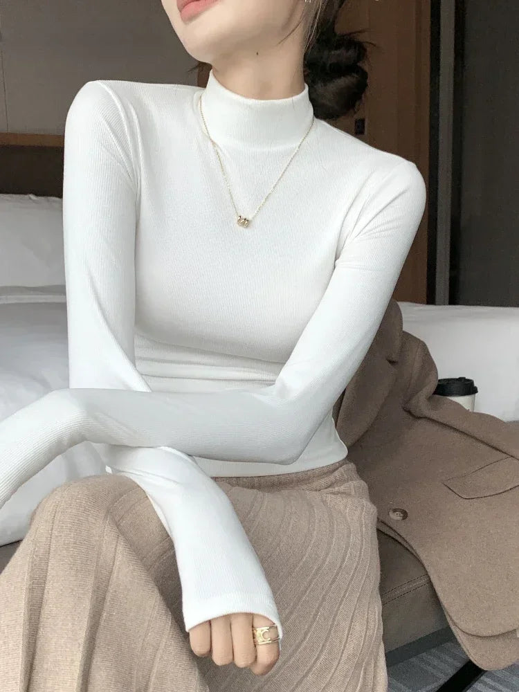 Women Turtleneck Pullover Autumn Women Slim Long Sleeve shirt Tops Female Winter