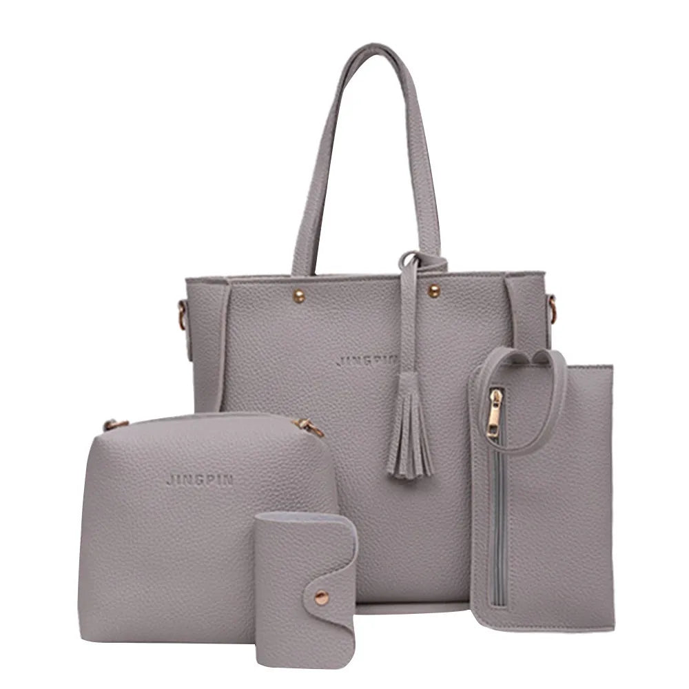 4pcs Tote Bags Purse Set For Women Durable Pu Leather Shoulder Bags With Zipper For Daily Casual Wear Activities Fashion Tote